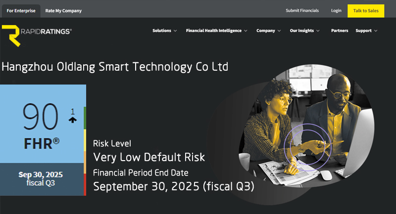Oldlang Smart Technology received a financial health score of 90 in the RAPIDRATINGS 2025 assessment, with a risk level of: Very low default risk.
